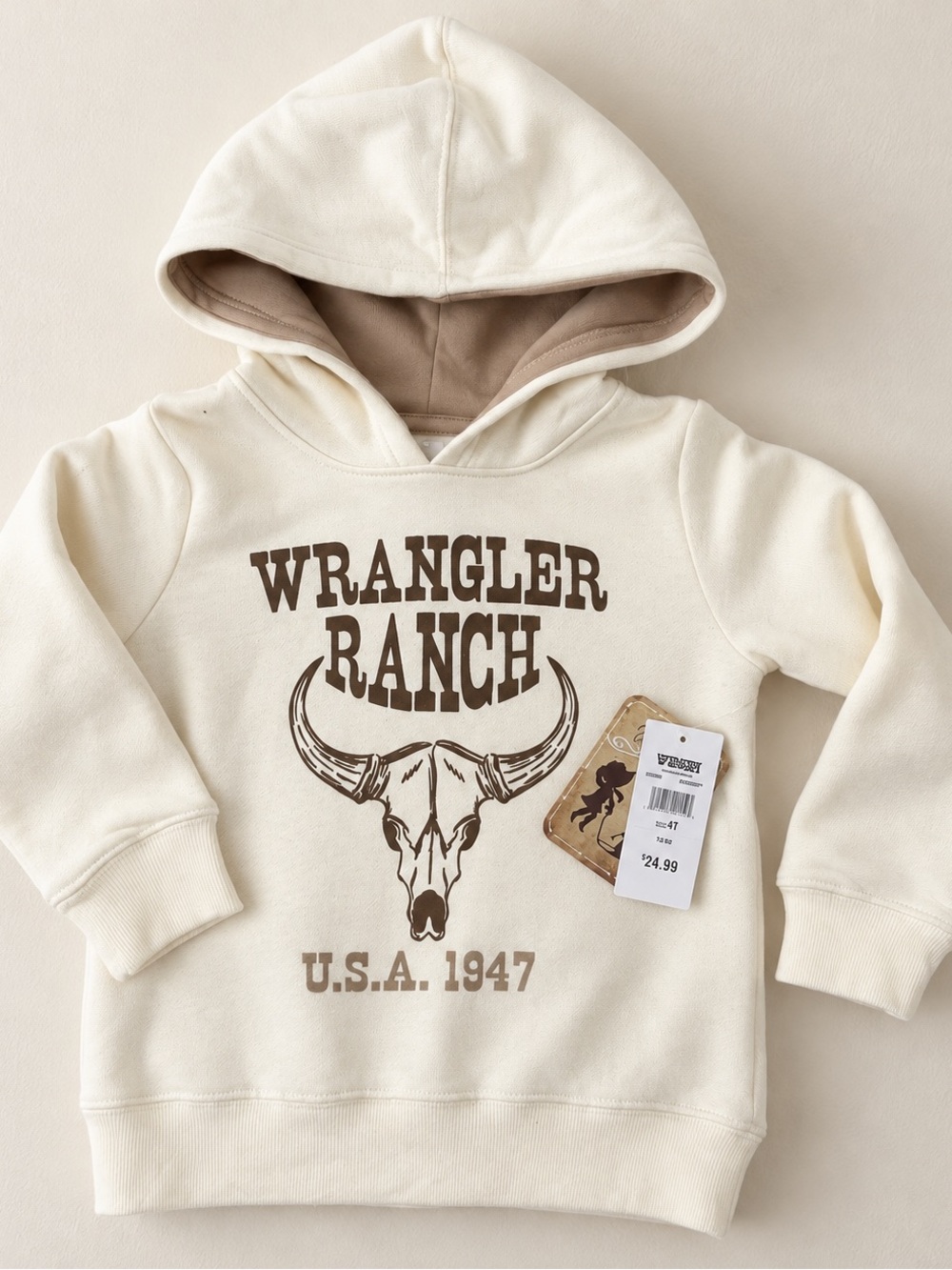 Wrangler Cream Hoodie with Brown Wrangler Ranch Graphic